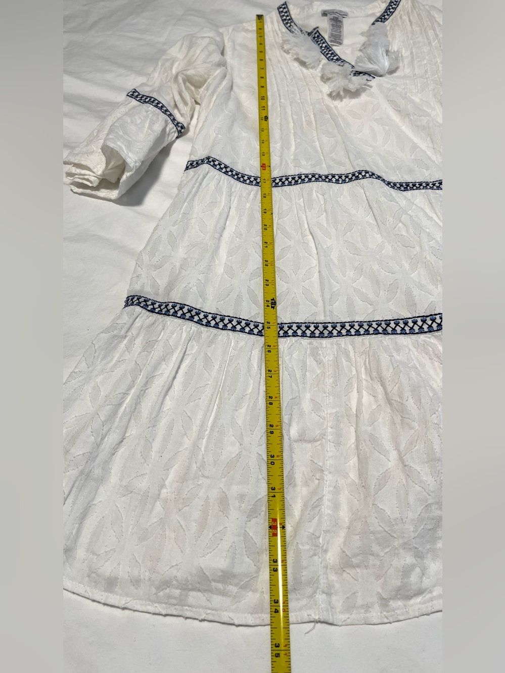 Tommy Bahama Women’s Embroidered White /Navy Tiered Cotton Mini Dress Size S/P - Picture 12 of 13